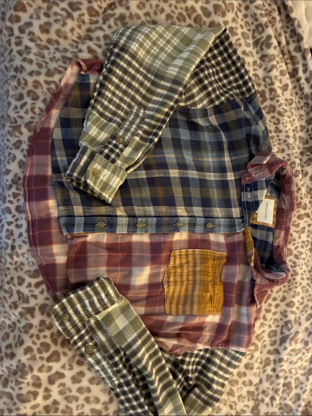 American Eagle Outfitters Mixed Plaid Button-Down in Blue, Green, Pink & Gold